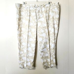 Covington Women's Capris Plus Size 22 Cotton Beige White Floral Stretch Casual